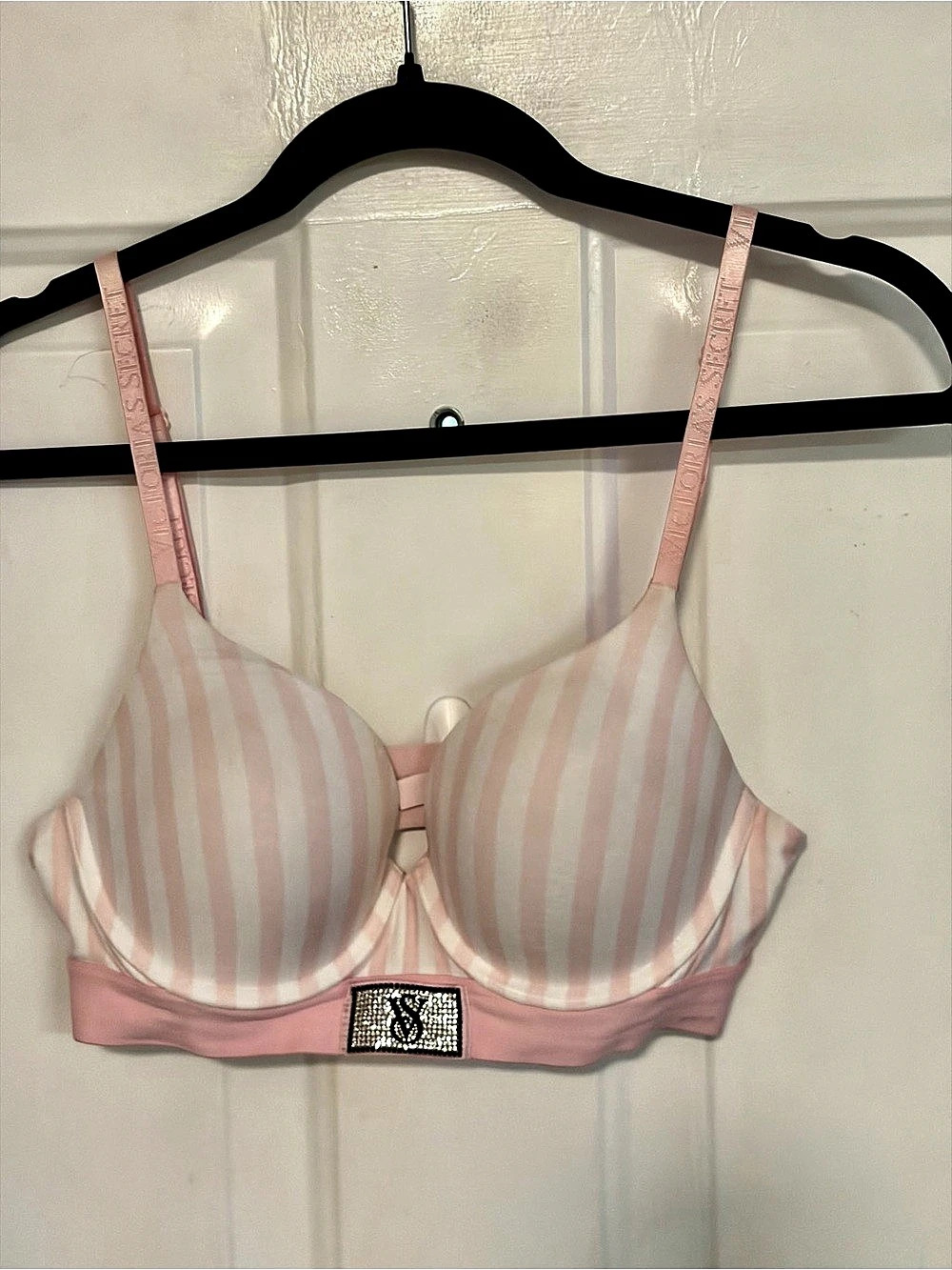 Victoria's Secret Logo Shine Strap Push-Up Bra Pink & White Striped Bra
